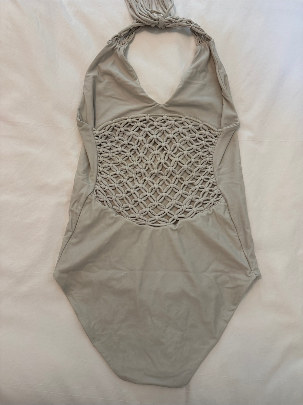 Mikoh Light Gray Halter One-Piece Swimsuit with Macramé Panel